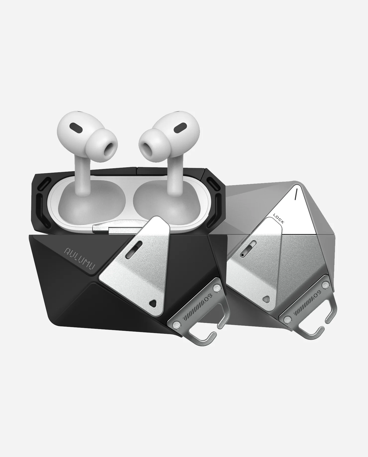 A09 Geometric Case for AirPods 1/2 | Lock & Lanyard | Black - Image 8